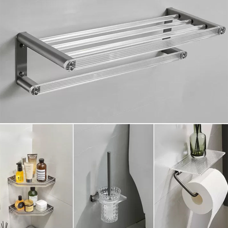 Modern Bathroom Set Grey Towel Bar Bath Shelf Bathroom Accessory Kit 5-Piece Set (Toilet Brush) Clearhalo 'Bathroom Hardware Sets' 'Bathroom Hardware' 'Bathroom Remodel & Bathroom Fixtures' 'bathroom_hardware_sets' 'Home Improvement' 'home_improvement' 'home_improvement_bathroom_hardware_sets' 6897180