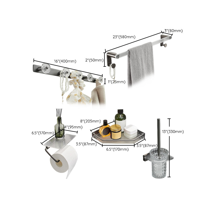 Modern Bathroom Set Grey Towel Bar Bath Shelf Bathroom Accessory Kit Clearhalo 'Bathroom Hardware Sets' 'Bathroom Hardware' 'Bathroom Remodel & Bathroom Fixtures' 'bathroom_hardware_sets' 'Home Improvement' 'home_improvement' 'home_improvement_bathroom_hardware_sets' 6897183