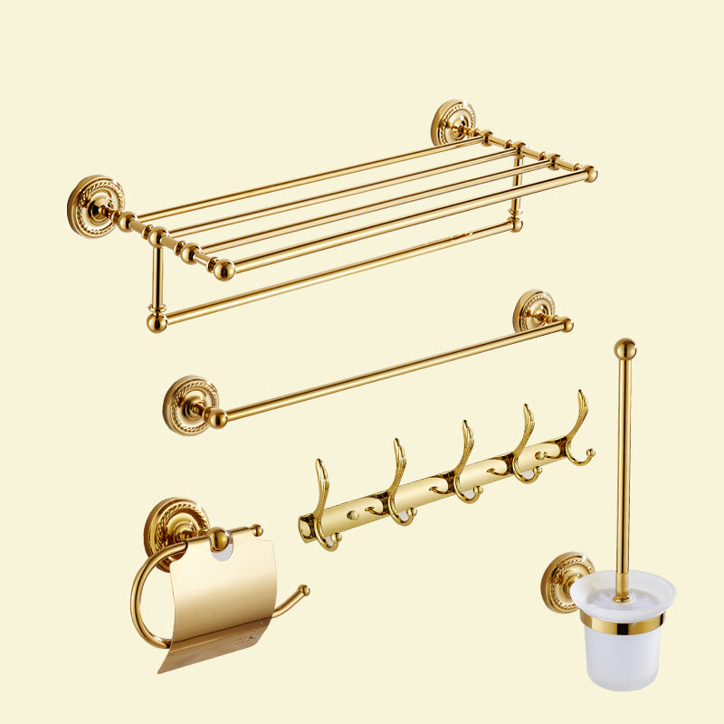 Traditional Golden Bath Hardware Set Copper Bathroom Accessory Kit 5-Piece Set (Double Rods) Clearhalo 'Bathroom Hardware Sets' 'Bathroom Hardware' 'Bathroom Remodel & Bathroom Fixtures' 'bathroom_hardware_sets' 'Home Improvement' 'home_improvement' 'home_improvement_bathroom_hardware_sets' 6897218