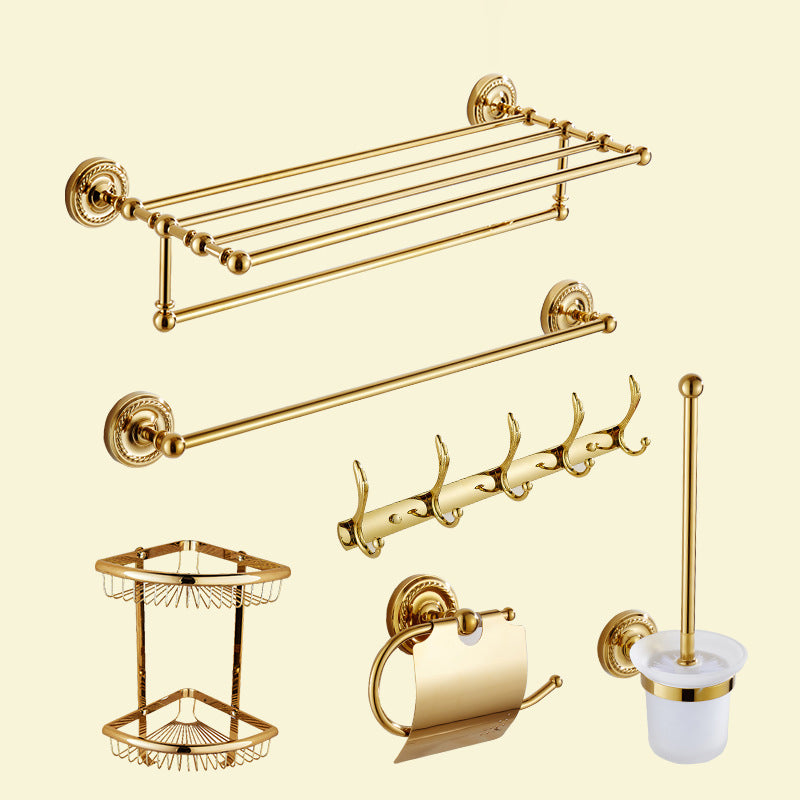 Traditional Golden Bath Hardware Set Copper Bathroom Accessory Kit 6-Piece Set (Single Rod) Clearhalo 'Bathroom Hardware Sets' 'Bathroom Hardware' 'Bathroom Remodel & Bathroom Fixtures' 'bathroom_hardware_sets' 'Home Improvement' 'home_improvement' 'home_improvement_bathroom_hardware_sets' 6897224
