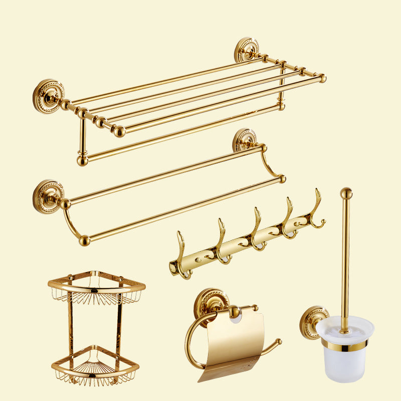 Traditional Golden Bath Hardware Set Copper Bathroom Accessory Kit 6-Piece Set (Double Rods) Clearhalo 'Bathroom Hardware Sets' 'Bathroom Hardware' 'Bathroom Remodel & Bathroom Fixtures' 'bathroom_hardware_sets' 'Home Improvement' 'home_improvement' 'home_improvement_bathroom_hardware_sets' 6897225