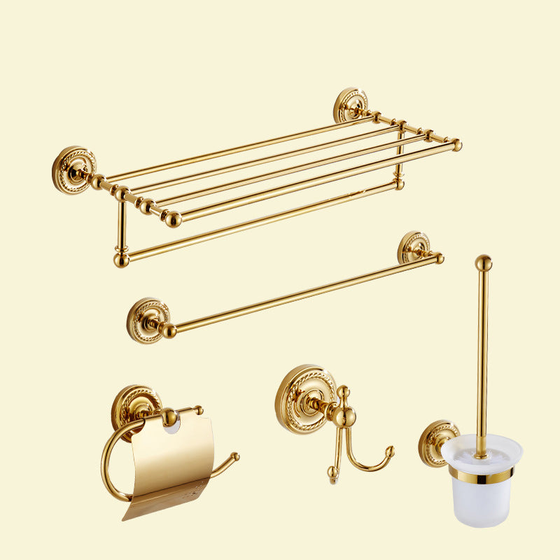 Traditional Golden Bath Hardware Set Copper Bathroom Accessory Kit 5-Piece Set (Toilet Brush) Clearhalo 'Bathroom Hardware Sets' 'Bathroom Hardware' 'Bathroom Remodel & Bathroom Fixtures' 'bathroom_hardware_sets' 'Home Improvement' 'home_improvement' 'home_improvement_bathroom_hardware_sets' 6897226
