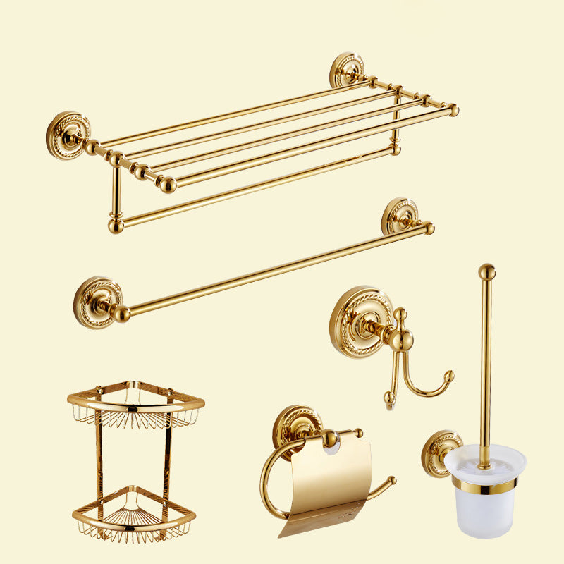 Traditional Golden Bath Hardware Set Copper Bathroom Accessory Kit 6-Piece Set (Toilet Brush) Clearhalo 'Bathroom Hardware Sets' 'Bathroom Hardware' 'Bathroom Remodel & Bathroom Fixtures' 'bathroom_hardware_sets' 'Home Improvement' 'home_improvement' 'home_improvement_bathroom_hardware_sets' 6897228