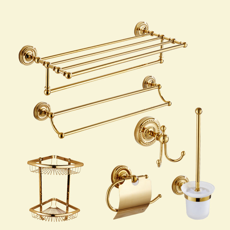 Traditional Golden Bath Hardware Set Copper Bathroom Accessory Kit 6-Piece Set (Toilet Paper Holder) Clearhalo 'Bathroom Hardware Sets' 'Bathroom Hardware' 'Bathroom Remodel & Bathroom Fixtures' 'bathroom_hardware_sets' 'Home Improvement' 'home_improvement' 'home_improvement_bathroom_hardware_sets' 6897229