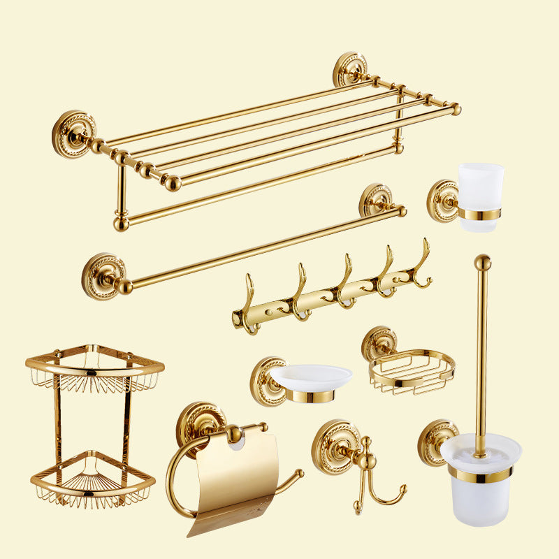 Traditional Golden Bath Hardware Set Copper Bathroom Accessory Kit 10-Piece Set (Towel Rack) Clearhalo 'Bathroom Hardware Sets' 'Bathroom Hardware' 'Bathroom Remodel & Bathroom Fixtures' 'bathroom_hardware_sets' 'Home Improvement' 'home_improvement' 'home_improvement_bathroom_hardware_sets' 6897230