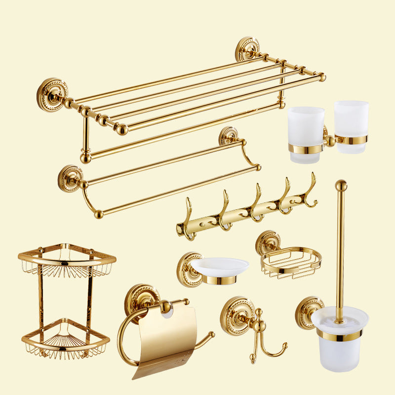 Traditional Golden Bath Hardware Set Copper Bathroom Accessory Kit 10-Piece Set (with Hook) Clearhalo 'Bathroom Hardware Sets' 'Bathroom Hardware' 'Bathroom Remodel & Bathroom Fixtures' 'bathroom_hardware_sets' 'Home Improvement' 'home_improvement' 'home_improvement_bathroom_hardware_sets' 6897231