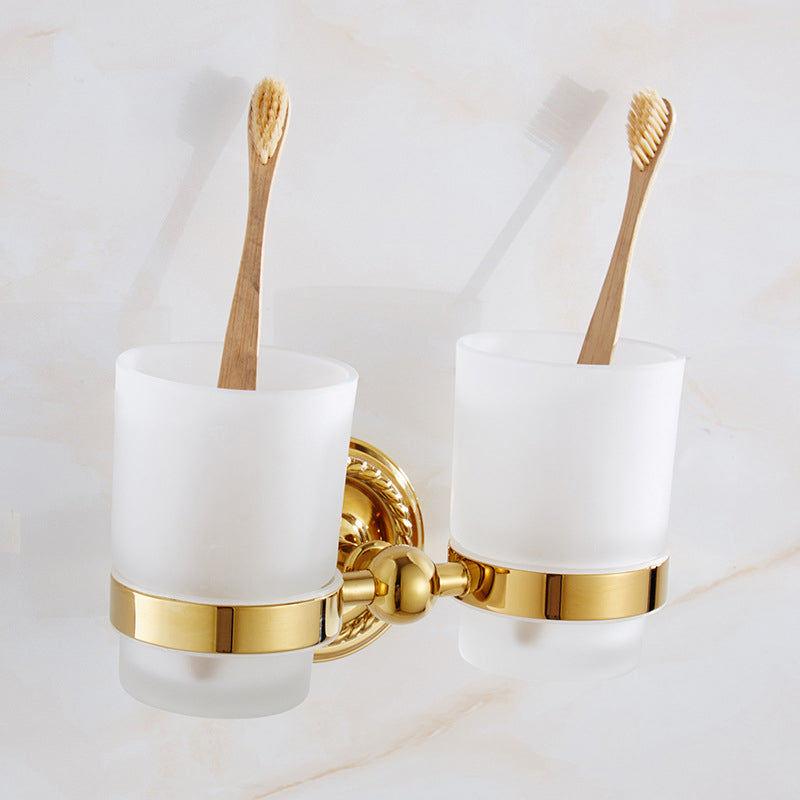 Traditional Golden Bath Hardware Set Copper Bathroom Accessory Kit Toothbrush Holder (Double Cups) Clearhalo 'Bathroom Hardware Sets' 'Bathroom Hardware' 'Bathroom Remodel & Bathroom Fixtures' 'bathroom_hardware_sets' 'Home Improvement' 'home_improvement' 'home_improvement_bathroom_hardware_sets' 6897234