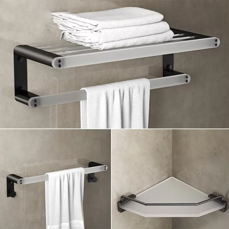 Modern Bathroom Accessory Set Bath Shelf Towel Bar Black Bath Hardware Set 3-Piece Set (Single Rod) Clearhalo 'Bathroom Hardware Sets' 'Bathroom Hardware' 'Bathroom Remodel & Bathroom Fixtures' 'bathroom_hardware_sets' 'Home Improvement' 'home_improvement' 'home_improvement_bathroom_hardware_sets' 6897248