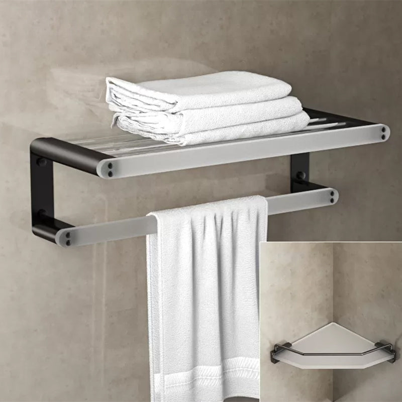 Modern Bathroom Accessory Set Bath Shelf Towel Bar Black Bath Hardware Set Towel Rack with Triangle Bath Shelf Clearhalo 'Bathroom Hardware Sets' 'Bathroom Hardware' 'Bathroom Remodel & Bathroom Fixtures' 'bathroom_hardware_sets' 'Home Improvement' 'home_improvement' 'home_improvement_bathroom_hardware_sets' 6897257