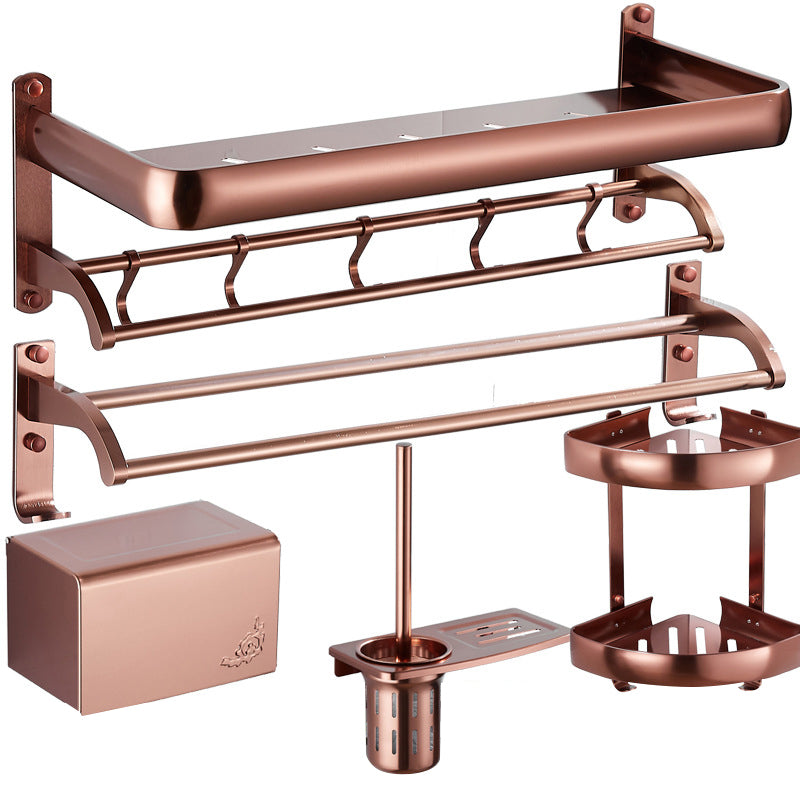 5-Piece Modern Bathroom Accessory Set with Bath Shelf/Towel Bar/Paper Holder Rose Gold 5 piece Set Clearhalo 'Bathroom Hardware Sets' 'Bathroom Hardware' 'Bathroom Remodel & Bathroom Fixtures' 'bathroom_hardware_sets' 'Home Improvement' 'home_improvement' 'home_improvement_bathroom_hardware_sets' 6897270