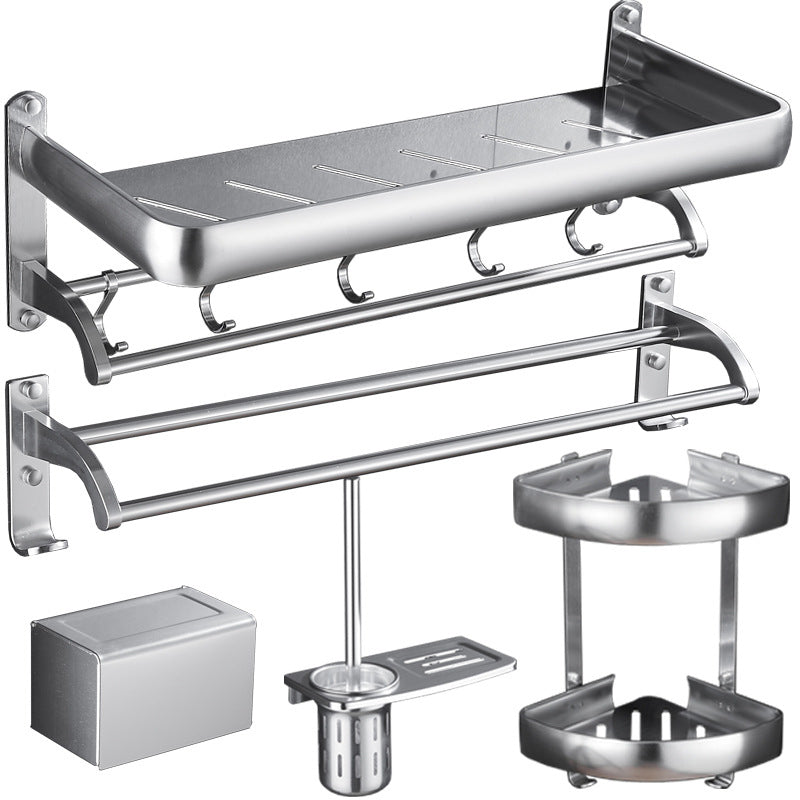 5-Piece Modern Bathroom Accessory Set with Bath Shelf/Towel Bar/Paper Holder Light Silver 5 piece Set Clearhalo 'Bathroom Hardware Sets' 'Bathroom Hardware' 'Bathroom Remodel & Bathroom Fixtures' 'bathroom_hardware_sets' 'Home Improvement' 'home_improvement' 'home_improvement_bathroom_hardware_sets' 6897272