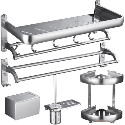 5-Piece Modern Bathroom Accessory Set with Bath Shelf/Towel Bar/Paper Holder Light Silver 5 piece Set Clearhalo 'Bathroom Hardware Sets' 'Bathroom Hardware' 'Bathroom Remodel & Bathroom Fixtures' 'bathroom_hardware_sets' 'Home Improvement' 'home_improvement' 'home_improvement_bathroom_hardware_sets' 6897272