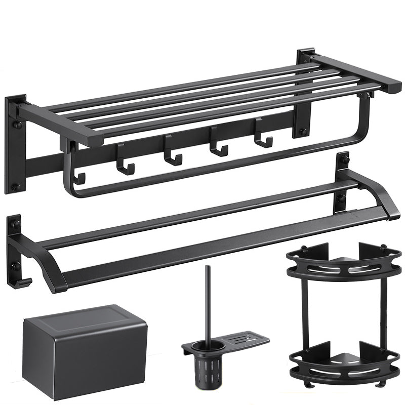 5-Piece Bathroom Accessory Set Alumimun Bath Shelf/Towel Bar Included Bathroom Set Clearhalo 'Bathroom Hardware Sets' 'Bathroom Hardware' 'Bathroom Remodel & Bathroom Fixtures' 'bathroom_hardware_sets' 'Home Improvement' 'home_improvement' 'home_improvement_bathroom_hardware_sets' 6897288