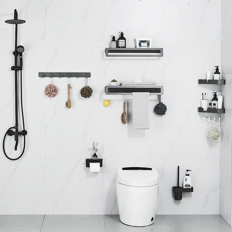 7-Piece Bathroom Hardware Set Matte Black/Gray with Bath Shelf/Towel Bar/Robe Hooks Clearhalo 'Bathroom Hardware Sets' 'Bathroom Hardware' 'Bathroom Remodel & Bathroom Fixtures' 'bathroom_hardware_sets' 'Home Improvement' 'home_improvement' 'home_improvement_bathroom_hardware_sets' 6897354