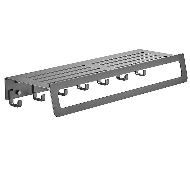 7-Piece Bathroom Hardware Set Matte Black/Gray with Bath Shelf/Towel Bar/Robe Hooks Clearhalo 'Bathroom Hardware Sets' 'Bathroom Hardware' 'Bathroom Remodel & Bathroom Fixtures' 'bathroom_hardware_sets' 'Home Improvement' 'home_improvement' 'home_improvement_bathroom_hardware_sets' 6897362