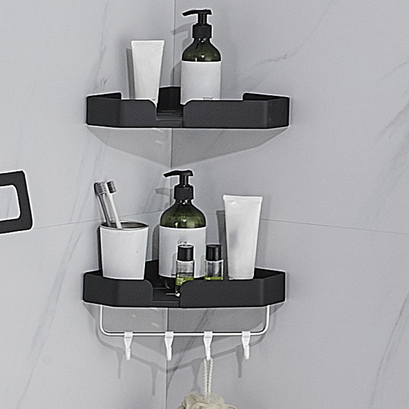7-Piece Bathroom Hardware Set Matte Black/Gray with Bath Shelf/Towel Bar/Robe Hooks Black 2-Piece Set (Triangular Bath Shelf) Clearhalo 'Bathroom Hardware Sets' 'Bathroom Hardware' 'Bathroom Remodel & Bathroom Fixtures' 'bathroom_hardware_sets' 'Home Improvement' 'home_improvement' 'home_improvement_bathroom_hardware_sets' 6897364