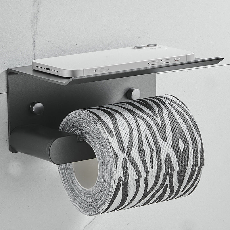 7-Piece Bathroom Hardware Set Matte Black/Gray with Bath Shelf/Towel Bar/Robe Hooks Grey Toilet Paper Holder Clearhalo 'Bathroom Hardware Sets' 'Bathroom Hardware' 'Bathroom Remodel & Bathroom Fixtures' 'bathroom_hardware_sets' 'Home Improvement' 'home_improvement' 'home_improvement_bathroom_hardware_sets' 6897369