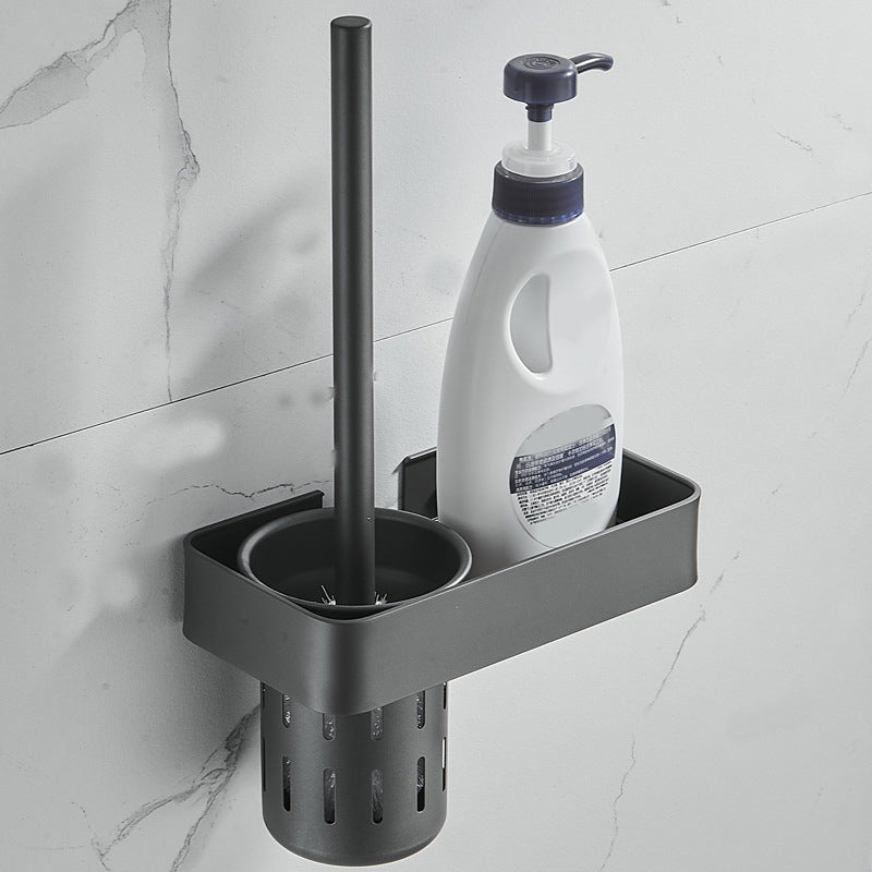 7-Piece Bathroom Hardware Set Matte Black/Gray with Bath Shelf/Towel Bar/Robe Hooks Grey Toilet Brush Clearhalo 'Bathroom Hardware Sets' 'Bathroom Hardware' 'Bathroom Remodel & Bathroom Fixtures' 'bathroom_hardware_sets' 'Home Improvement' 'home_improvement' 'home_improvement_bathroom_hardware_sets' 6897373