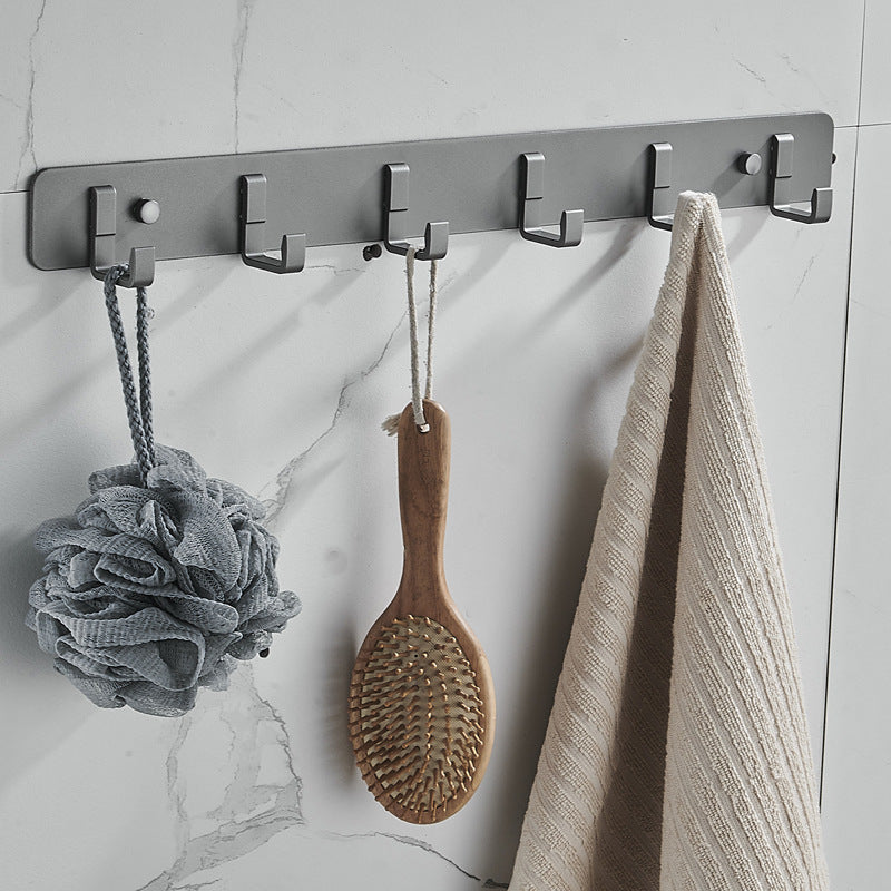 7-Piece Bathroom Hardware Set Matte Black/Gray with Bath Shelf/Towel Bar/Robe Hooks Grey Row Hook (6 Rows) Clearhalo 'Bathroom Hardware Sets' 'Bathroom Hardware' 'Bathroom Remodel & Bathroom Fixtures' 'bathroom_hardware_sets' 'Home Improvement' 'home_improvement' 'home_improvement_bathroom_hardware_sets' 6897380