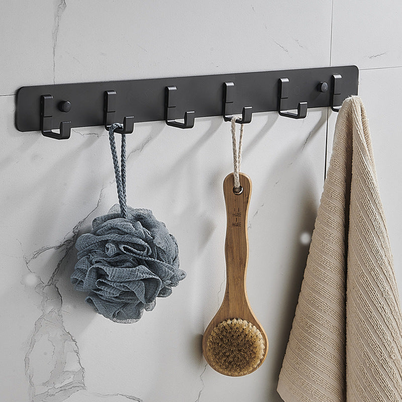 7-Piece Bathroom Hardware Set Matte Black/Gray with Bath Shelf/Towel Bar/Robe Hooks Black Row Hook (6 Rows) Clearhalo 'Bathroom Hardware Sets' 'Bathroom Hardware' 'Bathroom Remodel & Bathroom Fixtures' 'bathroom_hardware_sets' 'Home Improvement' 'home_improvement' 'home_improvement_bathroom_hardware_sets' 6897382