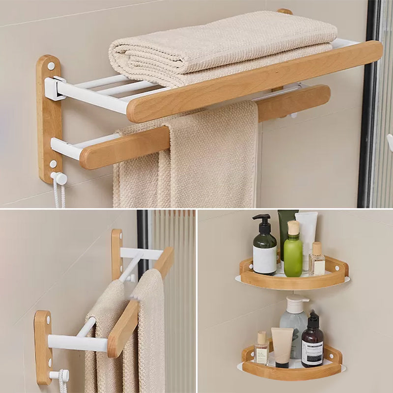Modern Natural Bathroom Accessory As Individual Or As a Set in Solid Wood Natural 4-Piece Set (Towel Bar) Clearhalo 'Bathroom Hardware Sets' 'Bathroom Hardware' 'Bathroom Remodel & Bathroom Fixtures' 'bathroom_hardware_sets' 'Home Improvement' 'home_improvement' 'home_improvement_bathroom_hardware_sets' 6897433