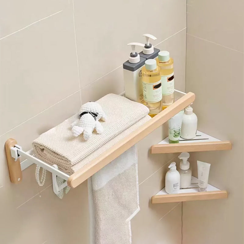 White Bathroom Set Solid Wood & Aluminum Bathroom Accessory as Individual or as a Set Right Angle Towel Holder & Triangle Bathroom Rack Clearhalo 'Bathroom Hardware Sets' 'Bathroom Hardware' 'Bathroom Remodel & Bathroom Fixtures' 'bathroom_hardware_sets' 'Home Improvement' 'home_improvement' 'home_improvement_bathroom_hardware_sets' 6897480