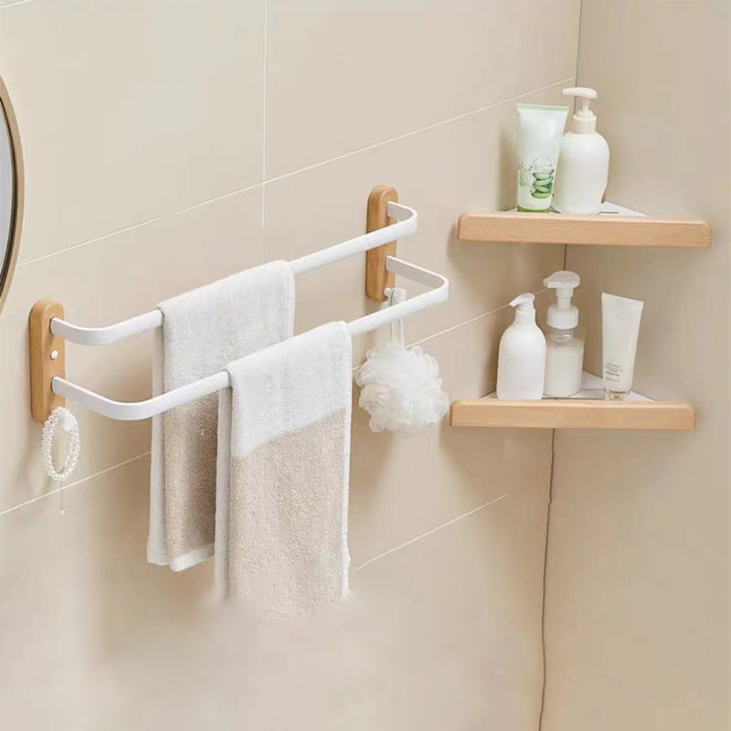 White Bathroom Set Solid Wood & Aluminum Bathroom Accessory as Individual or as a Set Double Bar Towel Holder & Triangle Bathroom Shelf Clearhalo 'Bathroom Hardware Sets' 'Bathroom Hardware' 'Bathroom Remodel & Bathroom Fixtures' 'bathroom_hardware_sets' 'Home Improvement' 'home_improvement' 'home_improvement_bathroom_hardware_sets' 6897481
