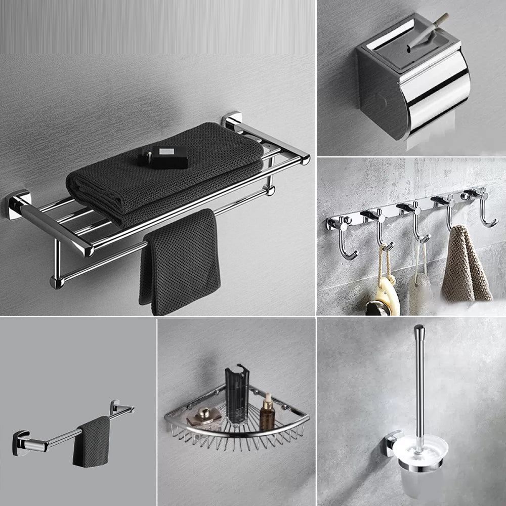 Chrome Brass Modernism Bathroom Accessory as Individual or as a Set 6-Piece Set Clearhalo 'Bathroom Hardware Sets' 'Bathroom Hardware' 'Bathroom Remodel & Bathroom Fixtures' 'bathroom_hardware_sets' 'Home Improvement' 'home_improvement' 'home_improvement_bathroom_hardware_sets' 6897827