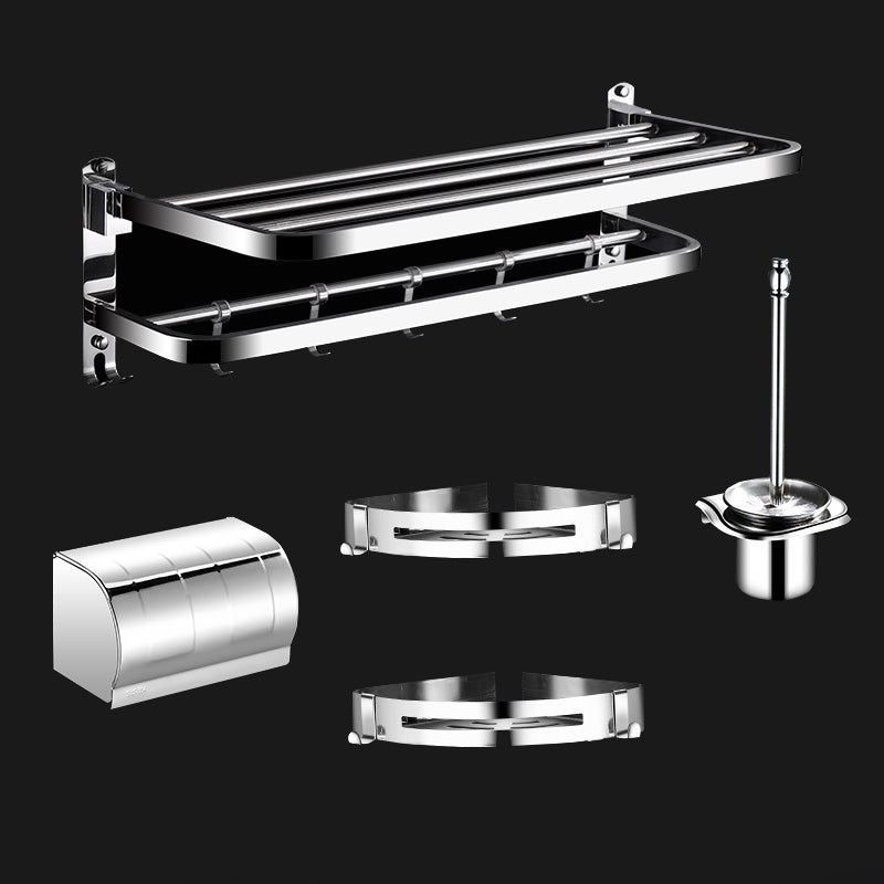 Classic Polished Chrome Bathroom Accessory Set Towel Bar/Paper Holder/Robe Hook Included Horizontal with Hook 5-Piece Set (Toilet Paper Holder) Clearhalo 'Bathroom Hardware Sets' 'Bathroom Hardware' 'Bathroom Remodel & Bathroom Fixtures' 'bathroom_hardware_sets' 'Home Improvement' 'home_improvement' 'home_improvement_bathroom_hardware_sets' 6908082