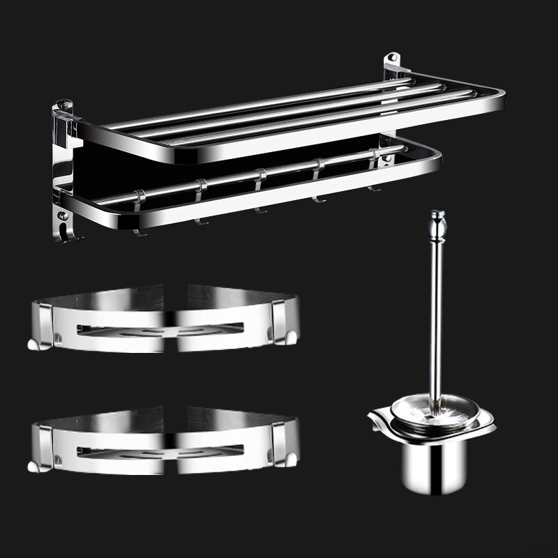 Classic Polished Chrome Bathroom Accessory Set Towel Bar/Paper Holder/Robe Hook Included Horizontal Bars With Hooks 4 Piece Sets (Toilet Brush) Clearhalo 'Bathroom Hardware Sets' 'Bathroom Hardware' 'Bathroom Remodel & Bathroom Fixtures' 'bathroom_hardware_sets' 'Home Improvement' 'home_improvement' 'home_improvement_bathroom_hardware_sets' 6908092