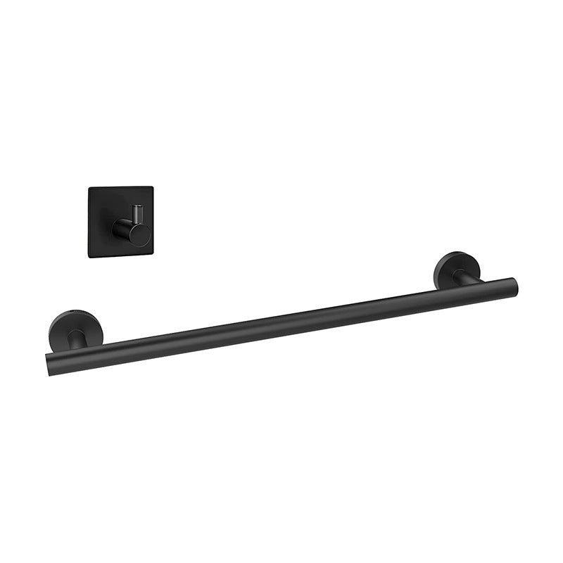 7-Piece Bath Hardware Set in Stainless Steel with Paper Holder/Robe Hooks/Towel Ring Bar Black Towel Holder & Round Single Hook Clearhalo 'Bathroom Hardware Sets' 'Bathroom Hardware' 'Bathroom Remodel & Bathroom Fixtures' 'bathroom_hardware_sets' 'Home Improvement' 'home_improvement' 'home_improvement_bathroom_hardware_sets' 6908110