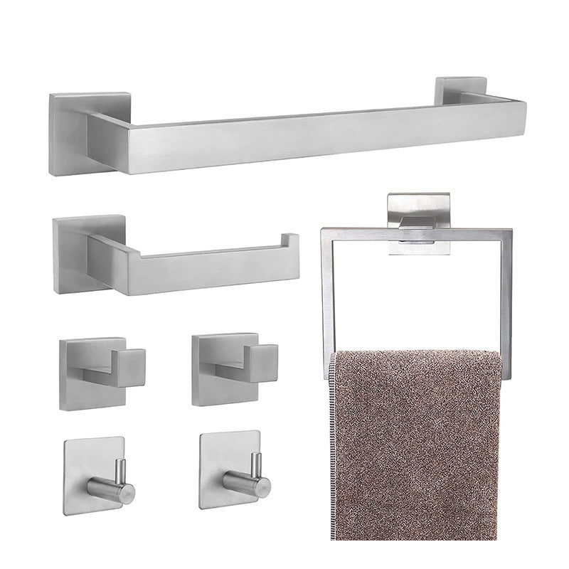 7-Piece Bath Hardware Set in Stainless Steel with Paper Holder/Robe Hooks/Towel Ring Bar Grey 7-Piece Set (Towel Ring) Clearhalo 'Bathroom Hardware Sets' 'Bathroom Hardware' 'Bathroom Remodel & Bathroom Fixtures' 'bathroom_hardware_sets' 'Home Improvement' 'home_improvement' 'home_improvement_bathroom_hardware_sets' 6908125