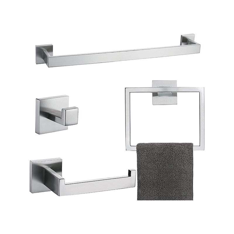 7-Piece Bath Hardware Set in Stainless Steel with Paper Holder/Robe Hooks/Towel Ring Bar Grey 4-Piece Set (Towel Ring) Clearhalo 'Bathroom Hardware Sets' 'Bathroom Hardware' 'Bathroom Remodel & Bathroom Fixtures' 'bathroom_hardware_sets' 'Home Improvement' 'home_improvement' 'home_improvement_bathroom_hardware_sets' 6908131