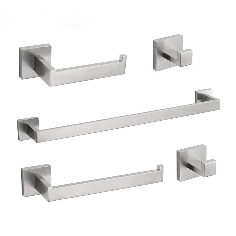 7-Piece Bath Hardware Set in Stainless Steel with Paper Holder/Robe Hooks/Towel Ring Bar Grey 5-Piece Set (Towel Bar) Clearhalo 'Bathroom Hardware Sets' 'Bathroom Hardware' 'Bathroom Remodel & Bathroom Fixtures' 'bathroom_hardware_sets' 'Home Improvement' 'home_improvement' 'home_improvement_bathroom_hardware_sets' 6908132