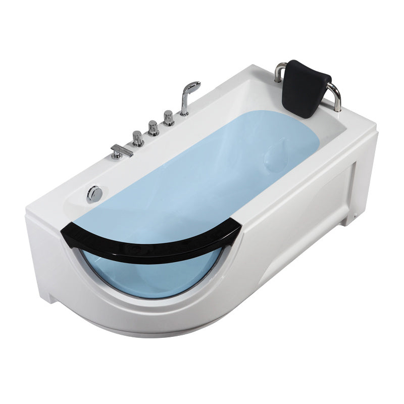 Free Form Corner Bathtub Acrylic Soaking White Modern Back to Wall Bathtub Left Tub with Silver 5-Piece Set Clearhalo 'Bathroom Remodel & Bathroom Fixtures' 'Bathtubs' 'Home Improvement' 'home_improvement' 'home_improvement_bathtubs' 'Showers & Bathtubs' 6908260