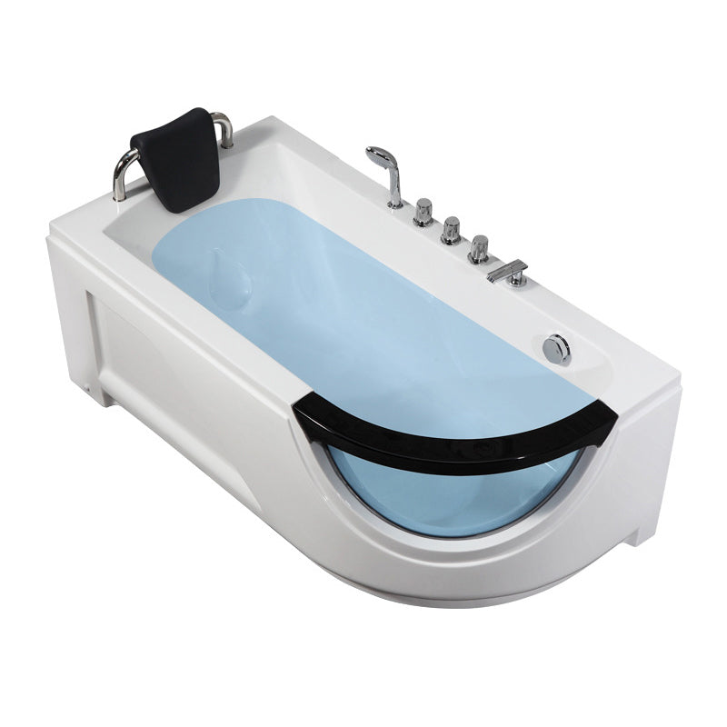 Free Form Corner Bathtub Acrylic Soaking White Modern Back to Wall Bathtub Right Tub with Silver 5-Piece Set Clearhalo 'Bathroom Remodel & Bathroom Fixtures' 'Bathtubs' 'Home Improvement' 'home_improvement' 'home_improvement_bathtubs' 'Showers & Bathtubs' 6908264