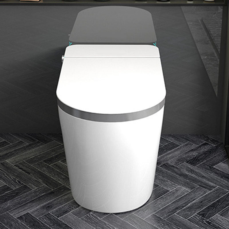 Contemporary Flush Toilet Floor Mounted One-Piece Toilet ABS Toilet Bowl White/ Gray Automatic Lid( Top Configuration) 12" Clearhalo 'Bathroom Remodel & Bathroom Fixtures' 'Home Improvement' 'home_improvement' 'home_improvement_toilets' 'Toilets & Bidets' 'Toilets' 6908788