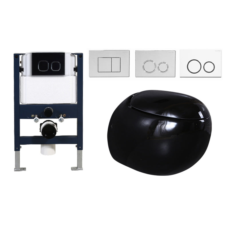 Contemporary Flush Toilet Round One Piece Toilet Wall Mount Porcelain Toilet Black Toilet with Low Tanker Clearhalo 'Bathroom Remodel & Bathroom Fixtures' 'Home Improvement' 'home_improvement' 'home_improvement_toilets' 'Toilets & Bidets' 'Toilets' 6908849