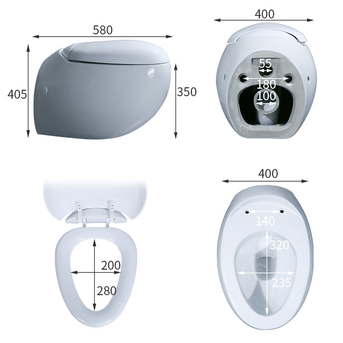 Contemporary Flush Toilet Round One Piece Toilet Wall Mount Porcelain Toilet Clearhalo 'Bathroom Remodel & Bathroom Fixtures' 'Home Improvement' 'home_improvement' 'home_improvement_toilets' 'Toilets & Bidets' 'Toilets' 6908859