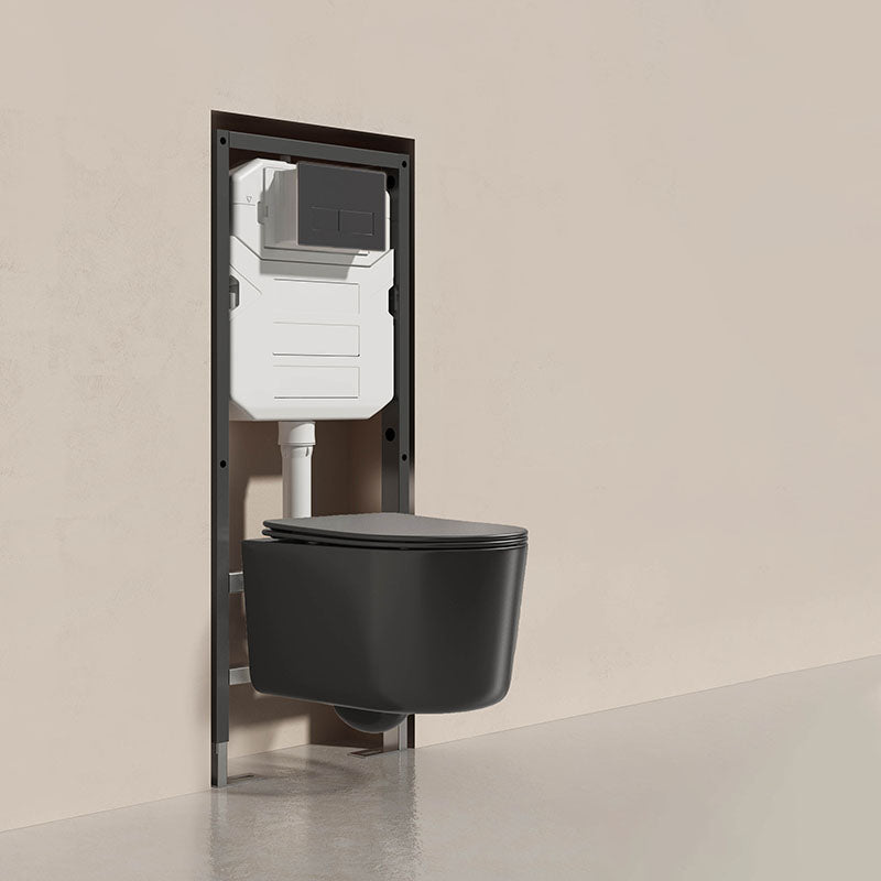 Modern Toilet Bowl Wall Mount Porcelain All-In-One Flush Toilet Black Toilet with High Tanker Clearhalo 'Bathroom Remodel & Bathroom Fixtures' 'Home Improvement' 'home_improvement' 'home_improvement_toilets' 'Toilets & Bidets' 'Toilets' 6908878