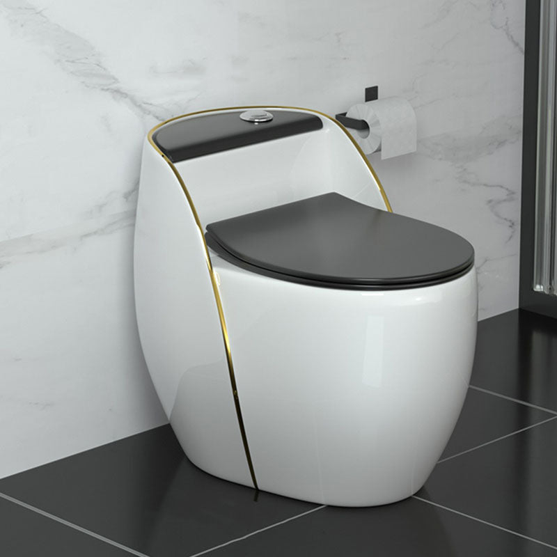 Modern Toilet Bowl Floor Mounted Porcelain Round All-In-One Flush Toilet Black Gold Clearhalo 'Bathroom Remodel & Bathroom Fixtures' 'Home Improvement' 'home_improvement' 'home_improvement_toilets' 'Toilets & Bidets' 'Toilets' 6909128