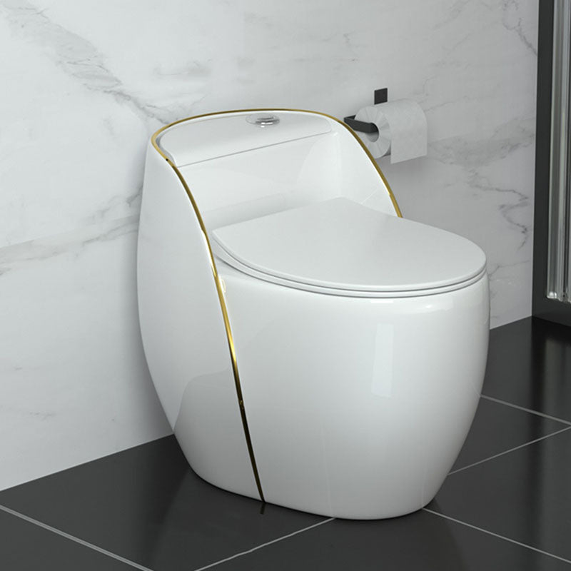 Modern Toilet Bowl Floor Mounted Porcelain Round All-In-One Flush Toilet White Gold Clearhalo 'Bathroom Remodel & Bathroom Fixtures' 'Home Improvement' 'home_improvement' 'home_improvement_toilets' 'Toilets & Bidets' 'Toilets' 6909131
