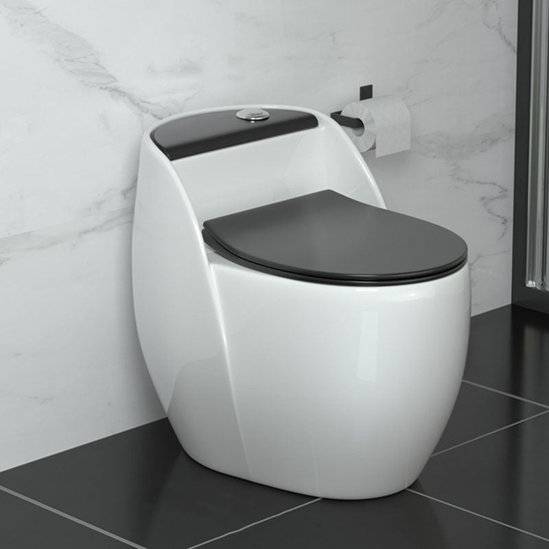Modern Toilet Bowl Floor Mounted Porcelain Round All-In-One Flush Toilet Black White Clearhalo 'Bathroom Remodel & Bathroom Fixtures' 'Home Improvement' 'home_improvement' 'home_improvement_toilets' 'Toilets & Bidets' 'Toilets' 6909133