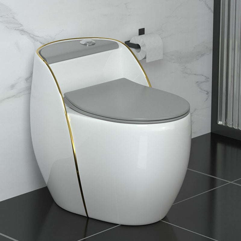 Modern Toilet Bowl Floor Mounted Porcelain Round All-In-One Flush Toilet Grey Gold Clearhalo 'Bathroom Remodel & Bathroom Fixtures' 'Home Improvement' 'home_improvement' 'home_improvement_toilets' 'Toilets & Bidets' 'Toilets' 6909144