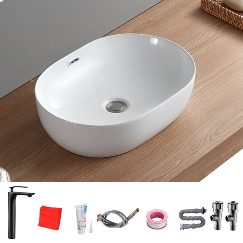 Contemporary Bathroom Sink Solid Color Vessel Bathroom Sink with Overflow 19.3"L x 14.2"W x 5.3"H Round Faucet Sink with Faucet Clearhalo 'Bathroom Remodel & Bathroom Fixtures' 'Bathroom Sinks & Faucet Components' 'Bathroom Sinks' 'bathroom_sink' 'Home Improvement' 'home_improvement' 'home_improvement_bathroom_sink' 6914000