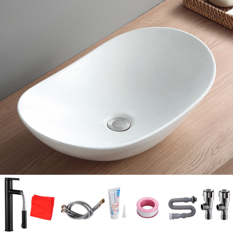 Modern White Vessel Sink Porcelain Vessel Bathroom Sink with Faucet Pulling Sink with Faucet Clearhalo 'Bathroom Remodel & Bathroom Fixtures' 'Bathroom Sinks & Faucet Components' 'Bathroom Sinks' 'bathroom_sink' 'Home Improvement' 'home_improvement' 'home_improvement_bathroom_sink' 6914052