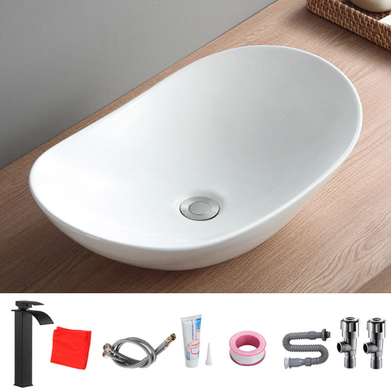 Modern White Vessel Sink Porcelain Vessel Bathroom Sink with Faucet Waterfall Comes Out Sink with Faucet Clearhalo 'Bathroom Remodel & Bathroom Fixtures' 'Bathroom Sinks & Faucet Components' 'Bathroom Sinks' 'bathroom_sink' 'Home Improvement' 'home_improvement' 'home_improvement_bathroom_sink' 6914056