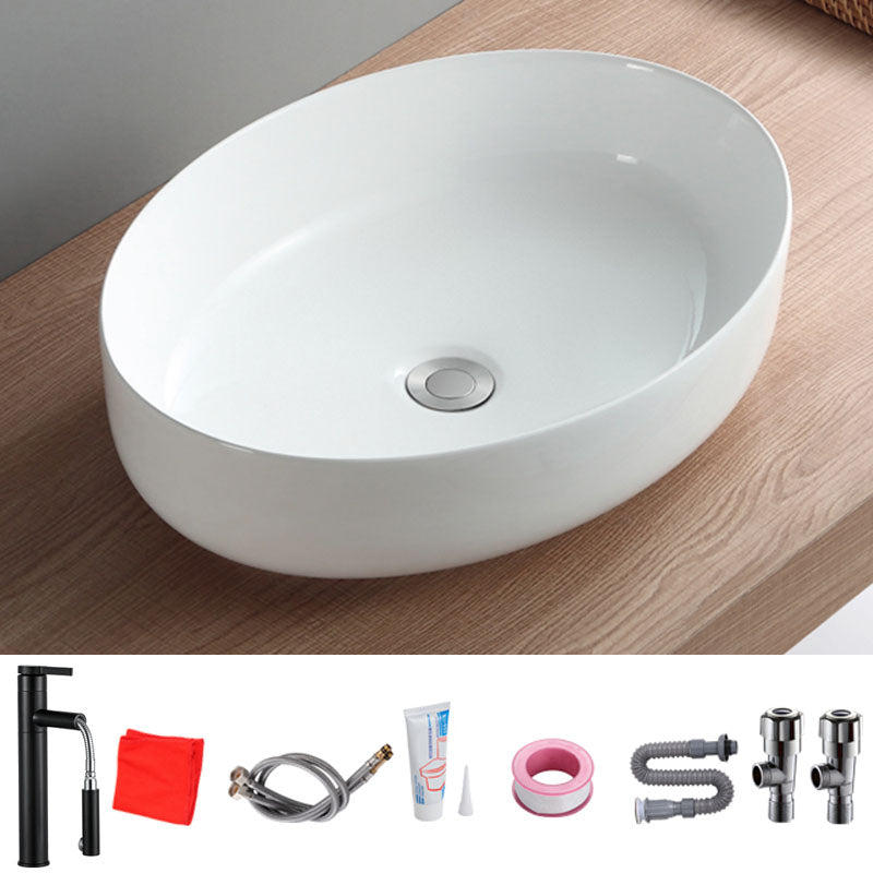 Modern White Vessel Sink Porcelain Vessel Bathroom Sink with Faucet 21"L x 16"W x 5"H Pulling Sink with Faucet Clearhalo 'Bathroom Remodel & Bathroom Fixtures' 'Bathroom Sinks & Faucet Components' 'Bathroom Sinks' 'bathroom_sink' 'Home Improvement' 'home_improvement' 'home_improvement_bathroom_sink' 6914060