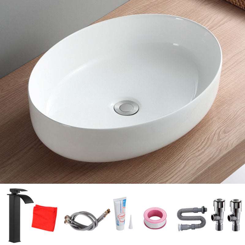 Modern White Vessel Sink Porcelain Vessel Bathroom Sink with Faucet 21"L x 16"W x 5"H Waterfall Comes Out Sink with Faucet Clearhalo 'Bathroom Remodel & Bathroom Fixtures' 'Bathroom Sinks & Faucet Components' 'Bathroom Sinks' 'bathroom_sink' 'Home Improvement' 'home_improvement' 'home_improvement_bathroom_sink' 6914064