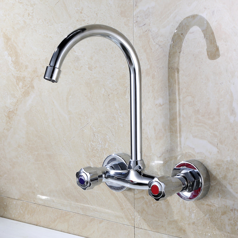 Contemporary Two Handles Kitchen Faucet Pull-down Metal Wall-mounted Faucet Brass Gooseneck Knob Handles Clearhalo 'Home Improvement' 'home_improvement' 'home_improvement_kitchen_faucets' 'Kitchen Faucets' 'Kitchen Remodel & Kitchen Fixtures' 'Kitchen Sinks & Faucet Components' 'kitchen_faucets' 6914111